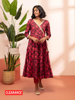 Likha - Jaypuri Tales Maroon Gota Lace Flared Kurta LIKKUR134