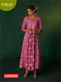 Likha - Pink Printed & Mirror Embroidery Tiered Maxi Dress LIKDRS43