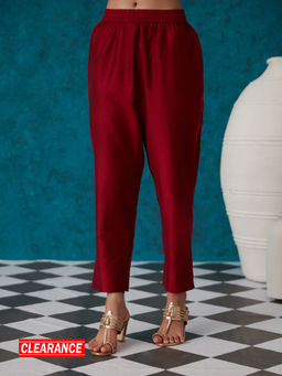 Likha - Maroon Viscose Silk Slim Pant LIKBTM03