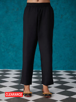 Likha - Black Cotton Flex Slim Pant LIKBTM06