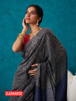 Likha - Dark Grey Liva Jacquard Textured Lite Saree With Unstitched Blouse LIKSAR23 (Free Size)
