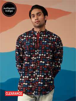 Likha - Indigo Saga Black Multi-Color Hand Block Printed Full Sleeves Shirt LIKMW02