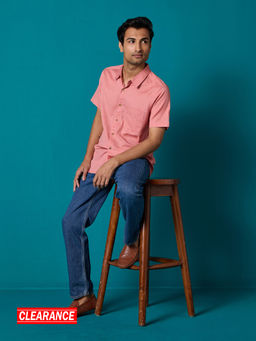 Likha - Pink Cotton Flex Solid Half Sleeves Mens Shirt LIKMW18