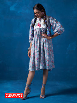 Likha - Blue Jaipuri Hand Block Printed Midi Dress LIKDRS15
