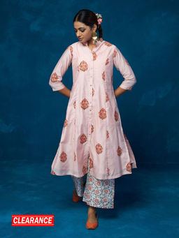 Likha - Peach Floral Hand Block Printed Kurta with Pant LIKSKD126 (Set of 2)