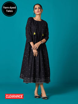 Likha - Black Kora Cotton Yarn Dyed Midi Dress LIKDRS63