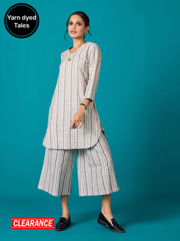 Likha - Off-White Kora Yarn Dyed Stripe Kurta with Pant LIKSKD226 (Set of 2)