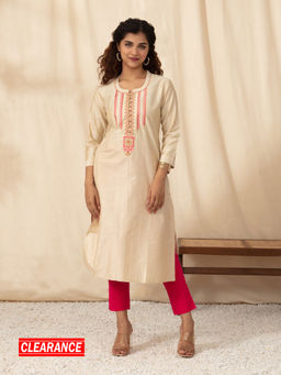 Likha - Beige Art Silk Embroidered Kurta LIKKUR177