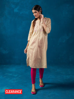 Likha - Beige Art Silk Floral Embroidered Kurta LIKKUR189