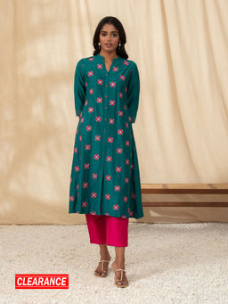 Likha - Teal Blue Art Silk Embroidered Kurta with Pant LIKSKD243 (Set of 2)