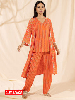 Likha - Orange Printed Top Jacket and Pant LIKSKD246 (Set of 3)