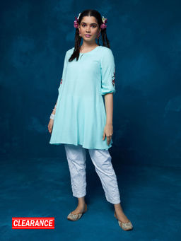Likha - Light Blue Embroidered Aine Tunic Dress LIKTOP03