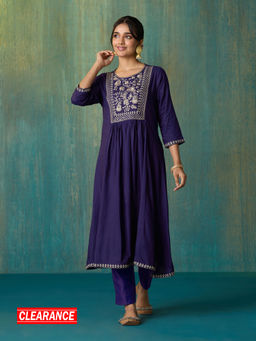 Likha - Purple Rayon Slub Dori Embroiderd Kurta LIKKUR197