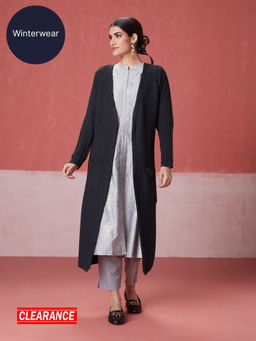 Likha - Charcoal Black Woollen Acrylic Winter Long Shrug LIKWW02