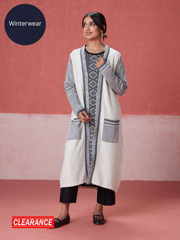 Likha - White Woollen Acrylic Winter Long Shrug LIKWW01