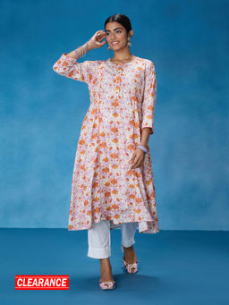 Likha - White Rayon Floral Printed Kurta LIKKUR200
