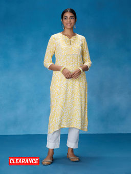 Likha - Yellow Rayon Embroidered Printed Kurta LIKKUR201