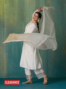 Likha - White Tyohar Embroidered Kurta Pant & Organza Dupatta LIKSKD287 (Set of 3)