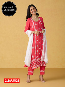 Likha - Peach Lucknowi Chikankari Kurta Pant & Dupatta LIKSKD297 (Set of 3)