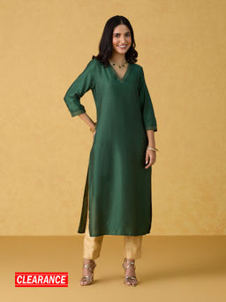 Likha - Green Zari Thread Work Straight Kurta LIKKUR78