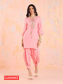 Likha - Pink Garden Groove Shantoon Embroidered Kurta & Dhoti LIKSKD302 (Set of 2)