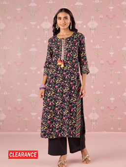 Likha - Black Garden Groove Embroidered Kurta LIKKUR206