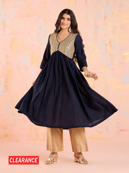 Likha - Navy Blue Diwa Dazzle Dori Sequin Work Kurta LIKKUR209