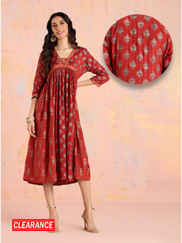 Likha - Rust Diwa Dazzle Shantoon Gold Printed Ethnic Dress LIKDRS78
