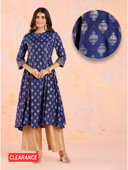 Likha - Navy Blue Diwa Dazzle Bandhani Printed A-line Kurta LIKKUR210