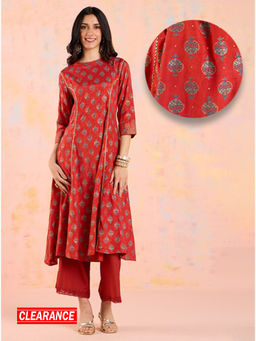 Likha - Rust Diwa Dazzle Bandhani Printed A-line Kurta LIKKUR210