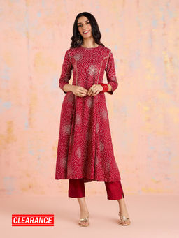 Likha - Red Bandhani Printed A-Line Kurta LIKKUR204