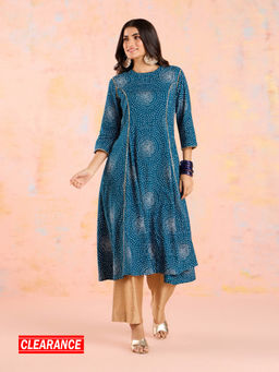 Likha - Blue Bandhani Printed A-Line Kurta LIKKUR204