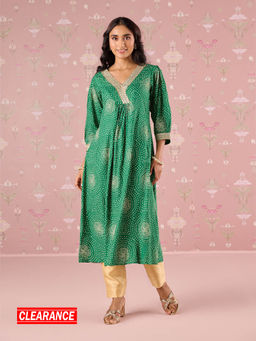 Likha - Green Bandhani Printed & Embellished Kurta LIKKUR205