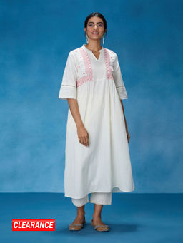 Likha - White and Pink Chintz Floral Flared Solid Co-ord Set LIKSKD320 (Set of 2)