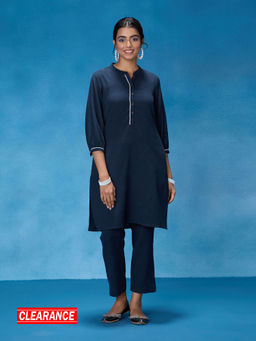Likha - Navy Blue Chintz Floral Kurta with Pant LIKSKD319 (Set of 2)