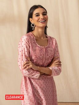 Likha - Pink Panel Printed Kurta highlighted with Embroidery LIKKUR95
