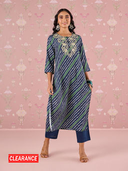 Likha - Navy Blue Karigar Korner Satin Crepe Lehariya Zari Embroidered Kurta LIKKKBAN08