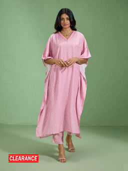 Likha - Pink Karigar Korner Satin Crepe Printed and Embroidered Kaftan LIKKKGOT09 (Set of 2)