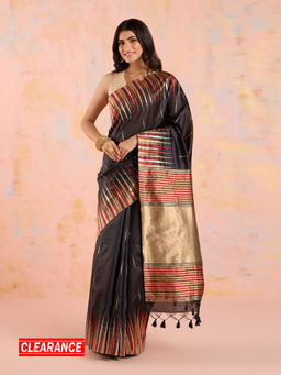 Likha - Black Karigar Korner Jacquard Saree with Unstitched Blouse LIKKKPET03