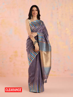 Likha - Blue Karigar Korner Jacquard Saree with Unstitched Blouse LIKKKPET03