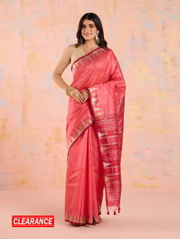 Likha - Rust Orange Karigar Korner Jacquard Saree with Unstitched Blouse LIKKKPET07
