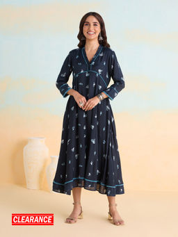Likha - Blue Chintz Floral Printed Midi Dress LIKCFDR08