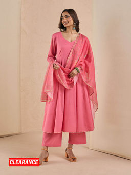 Likha - Modern Chintz Pink Anarkali Kurta Pant & Digital Printed Dupatta LIKMCKS08 (Set of 3)