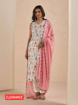 Likha - Modern Chintz Off White Muslin Printed Kurta Pant and Dupatta LIKMCKS16 (Set of 3)