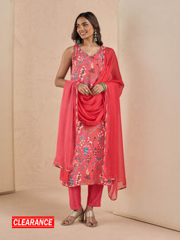 Likha - Modern Chintz Pink Muslin Digital Printed Kurta Pant and Dupatta LIKMCKS16 (Set of 3)