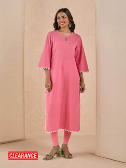 Likha - Modern Chintz Pink Solid Kurta with Lace and Bead Work LIKMCKU10