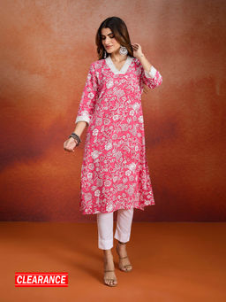 Likha - Rayon Floral Printed Festive Straight Kurta with Lace Detail LIKEPKU15