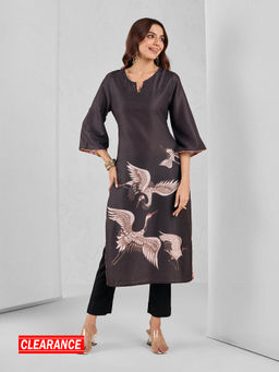 Likha - Black Viscose Muslin Digital Placement Printed Straight Kurta LIKCFK04