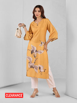 Likha - Mustard Viscose Muslin Digital Placement Printed Straight Kurta LIKCFK04