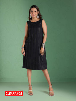 Likha - Solid Black Lurex Shift Dress LIKSHDR601